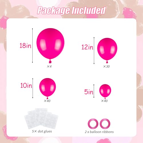 Image of 114pcs Pink Balloon Garland Arch kit, 18 12 10 5 inch Hot Pink Latex Balloons, Different Sizes Magenta Balloon for Engagement Bridal Bachelorette Princess Birthday Party Decorations