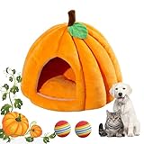 Halloween Pumpkin Cat Cave Bed - Cat House Tent with Removable Cushion Pet Nest for Kittens & Small Dogs (Orange, Medium)