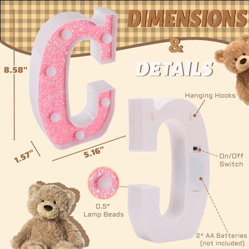 Image of LED Letter Lights Pink Glitter Marquee Letters Light Up Alphabet Letters Sign Battery Powered for Home Party Decoration Night Bar Wedding Birthday Christmas Lamp Girls Gift - Letter C