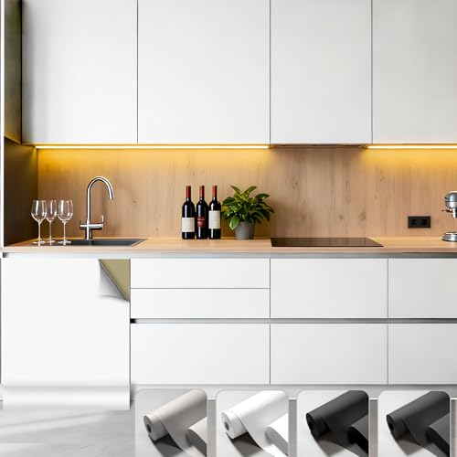 Papier Peint Adhesif Mural Decoratif Blanc Mat, Papier Adhesif Pour Meuble Cuisine, 80x550 cm Film Autocollant Meuble, Rouleau Vinyle Adhésif Pour Cuisine...