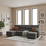 EMME HOME Sofá Cama panorámico de Doble Chaise Longue Reclinable de 4 plazas en Forma de U. Sofá Chaislongue con 2 cajones arcones. Sofá-Cama Extensible Grande con Montaje y Retirada incluídos. SETTE