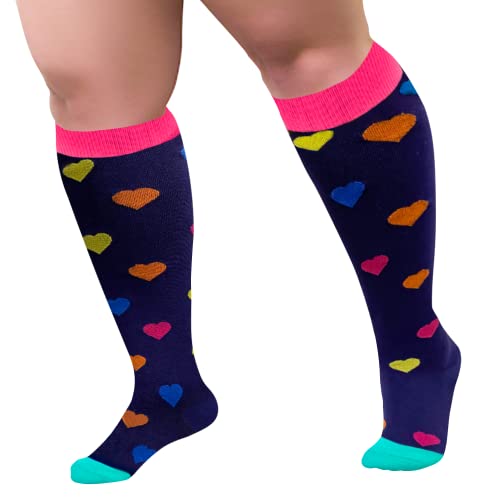 Image of Plus Size Compression Socks, 20-30 mmHg Wide Calf Compression Stockings, Knee High Extra Wide Support Revovery Socks for Men and Women for Circulation Running Flying Nurses Pregnancy