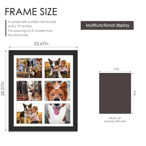 Image of DUENPY 21.7x26.1 Picture Frame 6-Opening 8x10 Collage Picture Frame Displays Six 8x10 Photos Wall Decor Wall Hanging or Tabletop Black