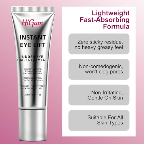 HIGUM Instant Firm Eye Tighter, Under Eye Treatment for Bags, Wrinkles, Puffiness & Dark Circles, Anti-Aging Under Eye Cream with Precision Application Brush | All Skin Types （1）