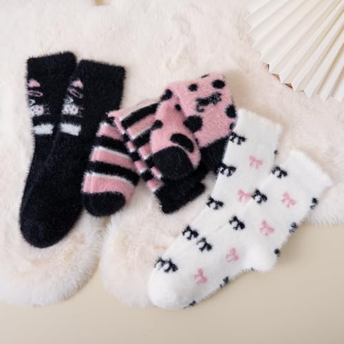 Image of Women Fuzzy socks Winter Fluffy Warm 4-Pairs Cozy Comfy Home Sleeping Socks
