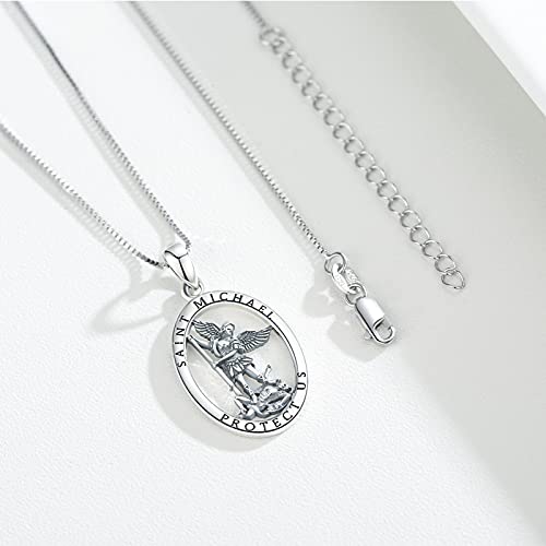 Brisskaari Oval Saint Michael/St Christopher For Women Men, 925 Sterling Silver Patron Saint Amulet Pendant Necklace Catholic Archangel Protect Us Religious Jewelry Gifts #TOP5