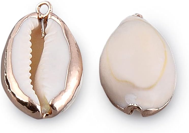 Cheriswelry 50pcs Cowrie Shell Electroplate Pendants Cowrie Seashell Beach Dangle Charms Smooth Gold Hanging Pendants with Loop 22~29mm for DIY Earring Bracelet Necklace Jewelry Making