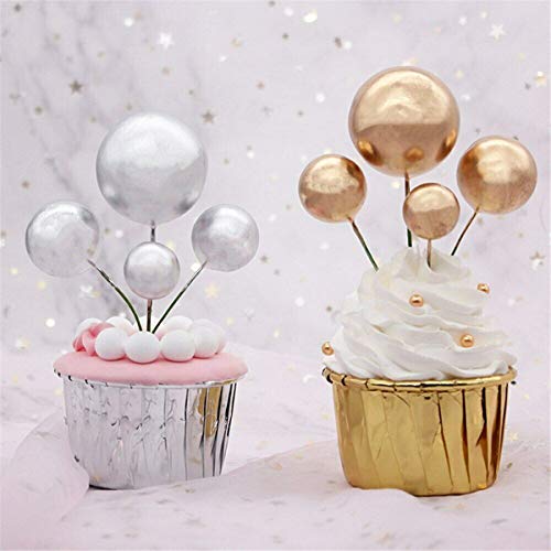 Mini Balloon Cake Toppers Round Silver Ball Cupcake Toppers Cake Decorations For Birthday Wedding Anniversary Valentines Party Cake Decoration Supplies 25 Pcs (Silver) #TOP6
