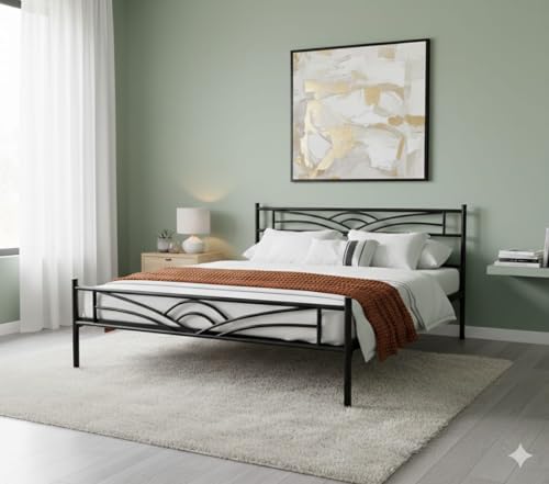 Image of Metal Frame Queen Size Platform Bed for Bedroom | Heavy Duty Metal Bed for Home | Hotel | Hostel - (Black) (82 x 64 x 40 inch)