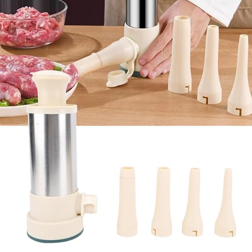 Enchedor de Salsicha Manual, Fabricante de Salsicha Vertical de Aço Inoxidável Com 4 Tubos de Rechei