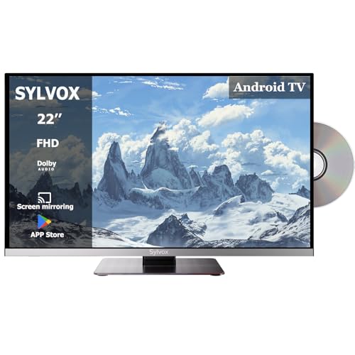 SYLVOX 22 Pulgadas Smart TV Caravana 12v (DVD Play Incorporado, 1080P FHD, Google Assistant, Chromecast, ATV DTV, WLAN, Triple Tuner DVB-C/S2/T2, TDT y FM, USB, HDMI, para Auticaravana)