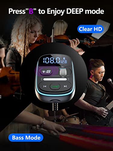 LENCENT Bluetooth FM Transmitter PD 30W, Bluetooth Car Adapter with QC3.0 Fast Charger, Hi-Fi Bass Music, Wireless Radio Receiver Hands-Free Calling, [Color Light] - Thumbnail 3