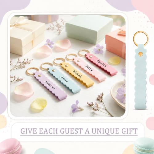 Image of Scalloped PU Leather Keychain Blanks Laser Engraving Blanks Loop Keychain Kit with Key Ring for DIY