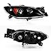 AKKON - For Black 2004 2005 2006 2007 2008 2009 Mazda 3 Sedan Left+Right Side Halogen Headlights Headlamps Set