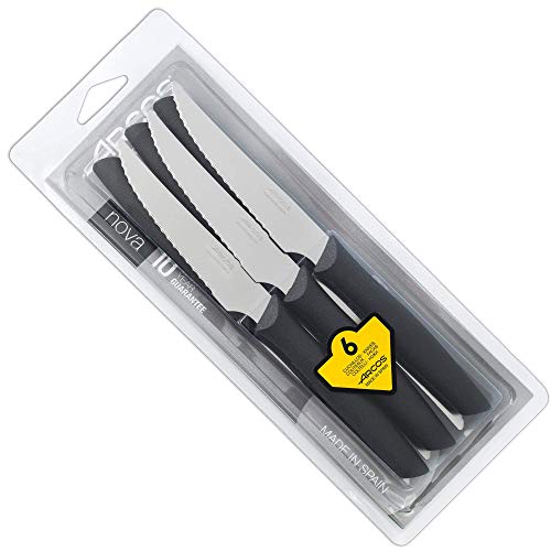 Arcos Serie Nova, Set 6 Pzas. Cuchillo Chuletero, Hoja De Acero Inoxidable De 110 Mm, Mango De Polipropileno Color Negro
