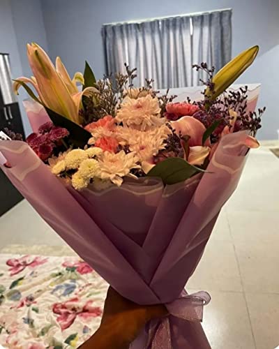 Image of Oasis Floral Products Flower Bouquet Wrapping & Gift Packing Cellophane Film Sheets 58x58cm (20 nos) Purple Matt Ocean Waves Border