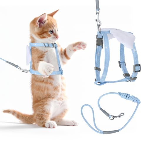 BOHUIZ Peitoral e coleira para gatos, à prova de fuga, ajustável, macio, conjunto de coleira fácil d