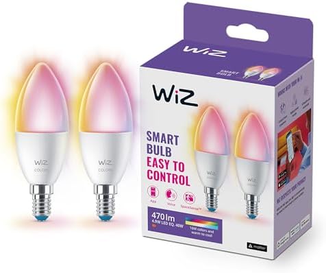 WiZ Colour [E14 Small Edison Screw] Smart Connected WiFi Candle Light Bulb. 40W Colour and White Light, App Control for Home Indoor Lighting, Livingroom, Bedroom.