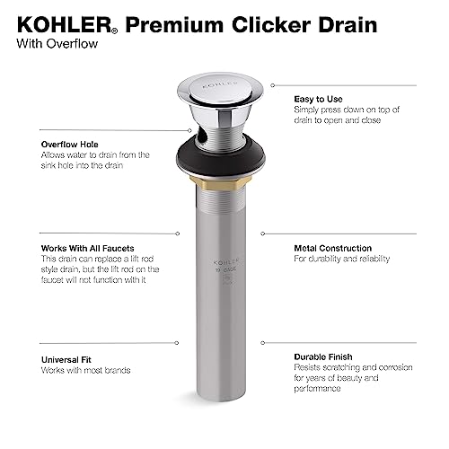 Kohler RH1464524-CP Clicker Drain with Overflow in Polished Chrome by Kohler - Image 2