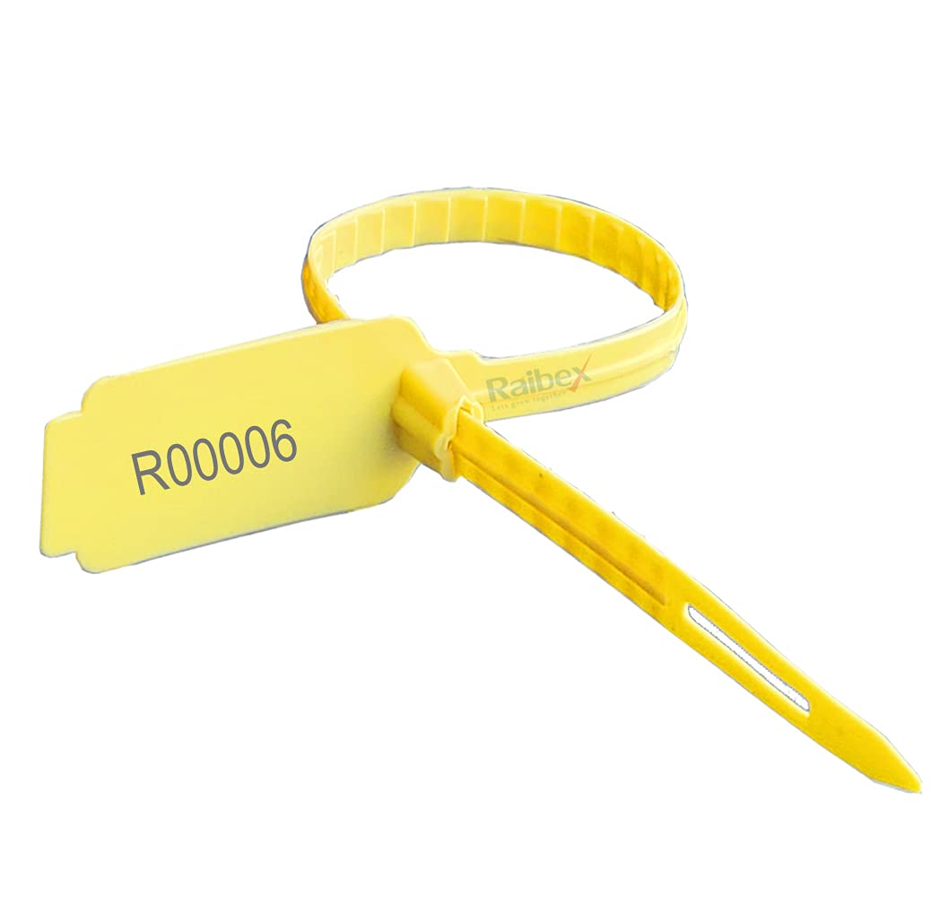 Raibex Container Seal Plastic Grip Seal 14 Inches L | Security Seal Tag for Courier Bag Postal Bag Chemical Bag Sealing Cargo Movement | Color Yellow | Quantity 100 Pcs |
