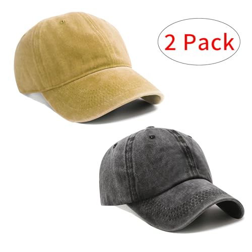 Image of PFFY 2 Packs Vintage Washed Distressed Baseball Cap Golf Dad Hat for Men Women