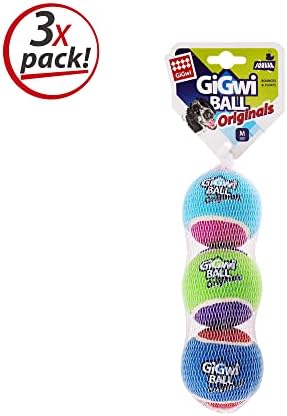GiGwi Tennis Balls for Dogs, Squeaky Dog Tennis Balls for Exercise, High Bouncy Dog Balls Bright Colors 2.5 Inches, Interactive Funny Dog Toys for All Breeds of Dogs Indoor & Outdoor Dog Games, 3 Pack