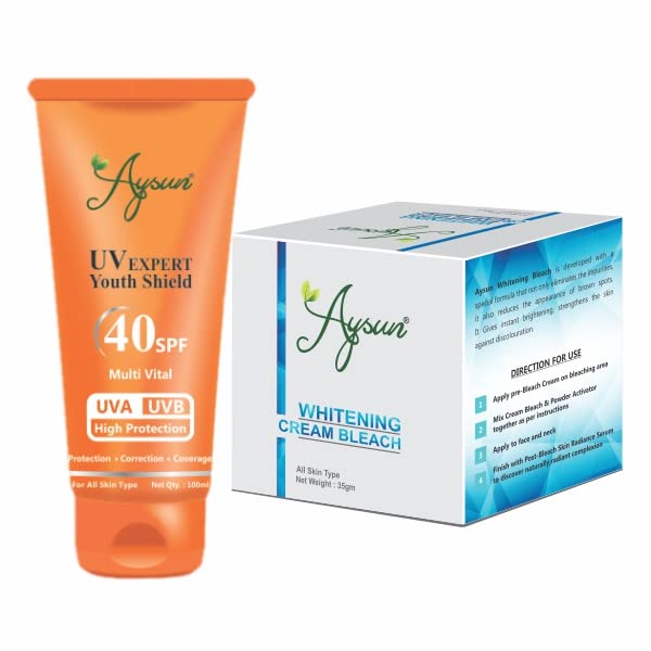 Aysun Combo Pack of UV Expert Youth Shield 40SPF & Whitening Cream Bleach(35gm) Pack of 2