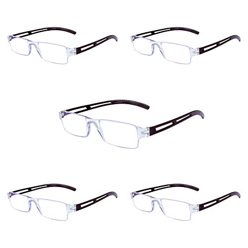 Image of VisionGlobal 5 Pairs Reading Glasses, Blue Light Blocking Glasses, Computer Reading Glasses for Women and Men, Fashion Square Eyewear Frame (Brown,+4.25 Magnification)
