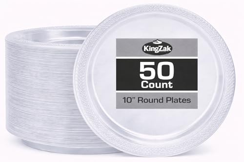 Clear Solid Color Premium Heavy Weight Plastic Dinner Plate (10") 50 Count - Durable, and Stylish Plastic Bowls Perfect for All Celebrations