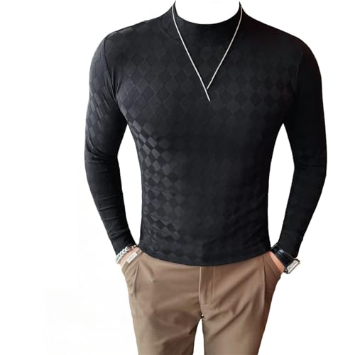 Men's Half High Collar Knit Long Sleeves Soft Elastic Slim Fit Casual Clothing Top