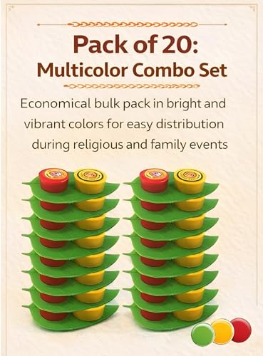 Image of Sainik's Haldi Kumkum Set with Leaf Shape Tray, Multicolor, Pasupu Kumkum Return Gift for Weddings and Festivals, Pack of 20