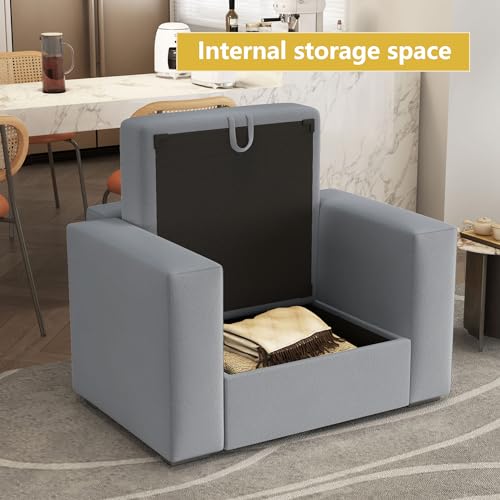Image of QHITTY Modular Sectional Arm Chair Accent Chair with Storage Seat Single Club Chair for Living Room, Grey