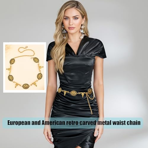Fold Belts for Women, Adjustable Boho Retro Chain Belt, Metal Waist Chain Belt for Dresses Jeans Western Cowgirl 6