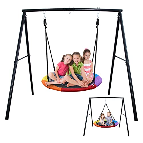 Trekassy Juego de oscilación de 40 libras con columpio de árbol de 40 pulgadas, giratorio y resistente soporte de metal con marco A, arco iris Cover