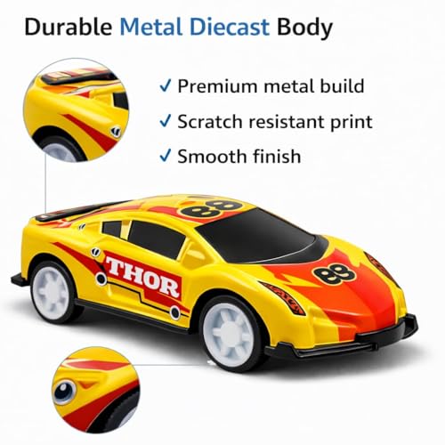 Image of Brand Conquer Die-Cast Metal Pullback Toy Cars, Mini Sports Car & Police Cars | Durable Metal Body Cars with Pull Back Mechanism | Kids Toy Cars Gift Set | Size 2.5 * 3 * 6.5 cm (Set of 6)