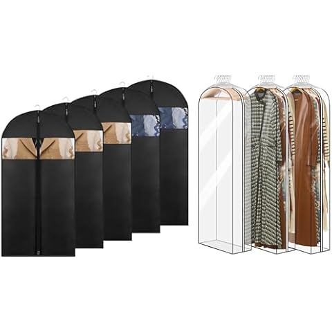 Moucas 5 Pack 43" Black Suit Bags + 3 Pack 60" Clear Dress Garment Bags Cover