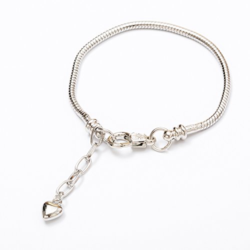 Rubyca 5Pcs White Silver Plated Heart Lobster European Snake Chain Bracelets Fit Charm Beads 9" #TOP1