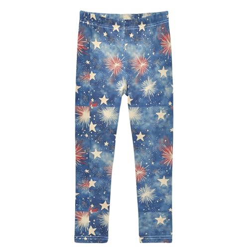 Red Blue Stars Fireworks Girls Leggings Kids Yoga Pants Dance Active Tights 4T