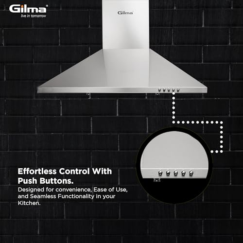 Image of Gilma 60 cm Baffle Filter Chimney | Silver Steel | Push Button Control | 3 Speed | LED | Lifetime on Motor, 2 Yrs Comprehensive Warranty by Gilma | Eva 60