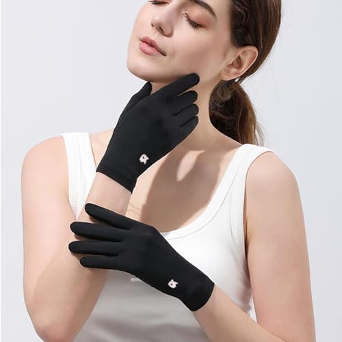 Image of Sun Protection Gloves for Women, Non-Slip Touch Screen Sun Gloves, Breathable Silk Cooling Gloves, Outdoor Full Finger Gloves for Cycling Driving Fishing, Breathable and Lightweight (Black)