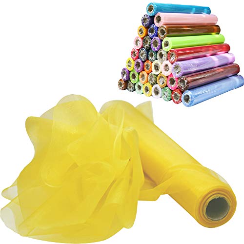 Time to Sparkle 2PCS 26M x 29cm Sheer Organza Roll Sash Fabric Table Runner Sashes Chair Cover Bows Swags Wedding Party (Yellow Gold) - Image 3