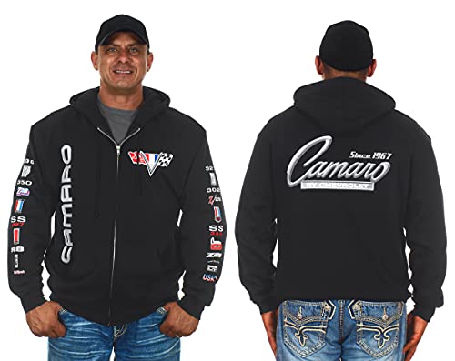 JH Design Men's Chevy Camaro Zip Up Hoodie Black Sweatshirt All Over Print Sm-3x