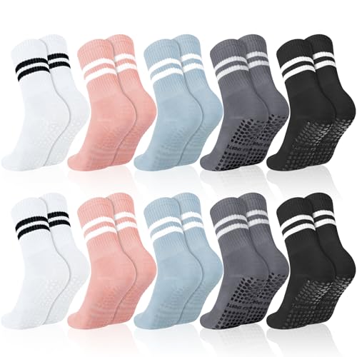 Jspupifip 10 Pairs Pilates Socks with Grips for Women, Non Slip Yoga Socks for Home, Hospital, Barre Workout