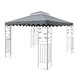 OKYUK Ersatzdach für Pavillon, mit atmungsaktivem Netz, UV-beständig, stabile, wasserdichte Doppeldachkonstruktion, inklusive Drainagelöchern, ideal für 3 x 3 m Gartenpavillons (graue Spitze)