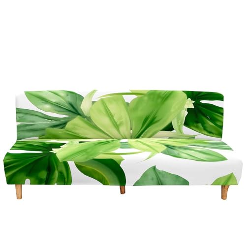 Hixingo 3D Flores Funda de Sofá Sin Brazos, Ajustable Elástica Cubre Sofa Plegable, Protector Decoración Cover, Universal Antideslizante Protector de Muebles (Hojas Verdes,3 Plazas)
