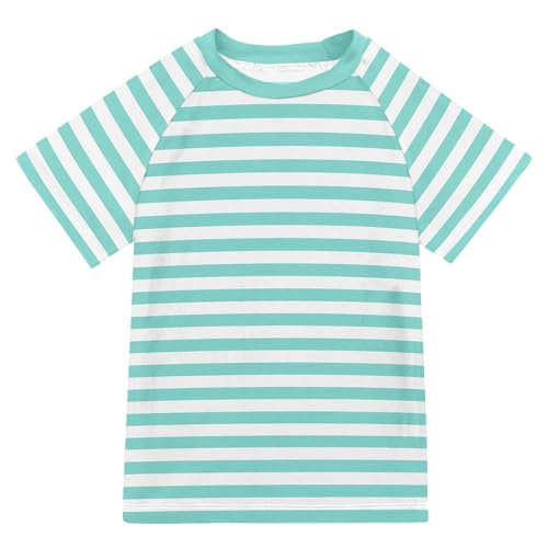 CaTaKu Light Green Stripes Boys Rash Guard Swim Shirts Toddler Quick Dry UPF 50+ Rashguard Short Sleeve 3-12T