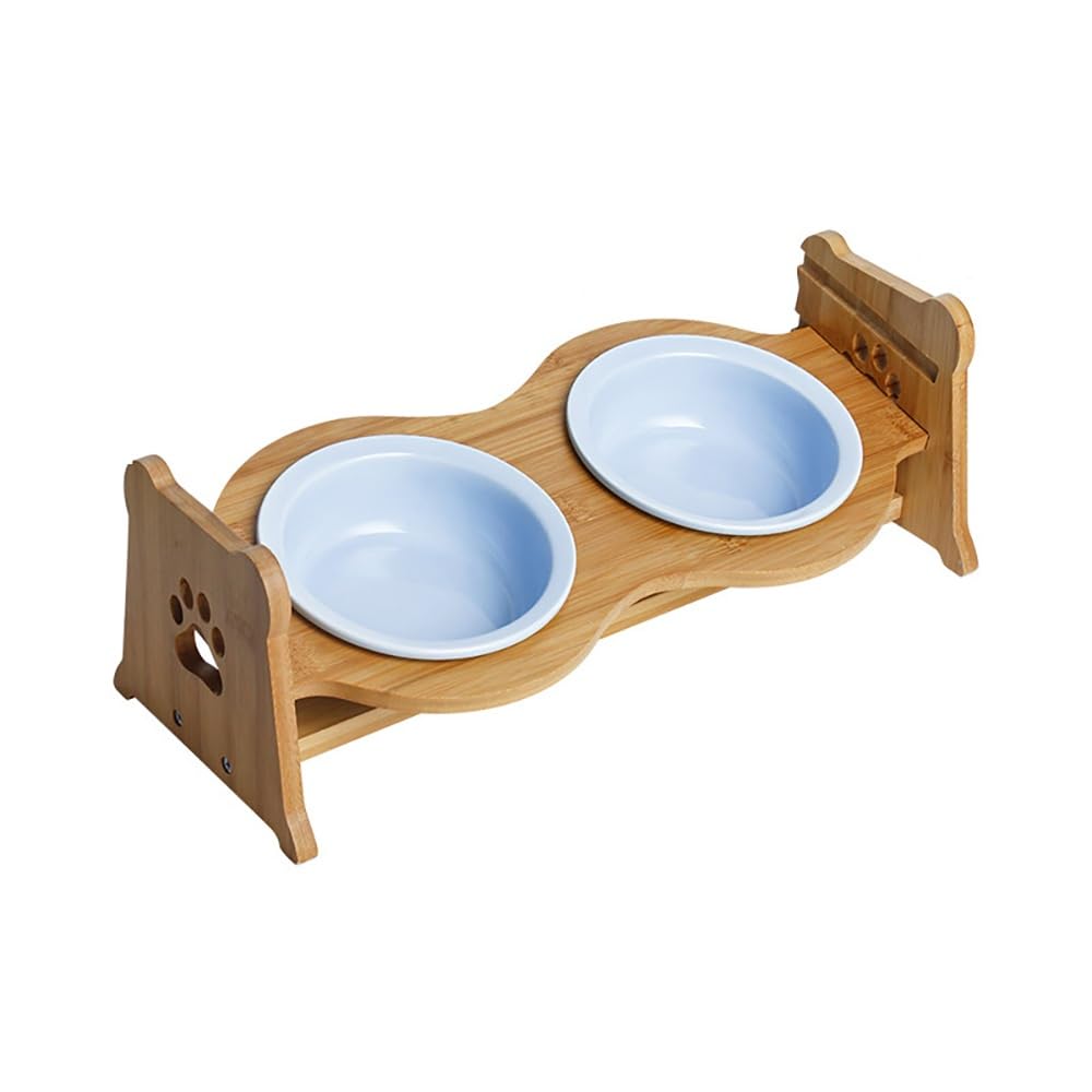 Ceramiczna Miska Z Regulacją Wysokości Dla Zwierząt | Podwyższony Podajnik Dla Zwierząt, Wygodny Do Karmienia(Blue Double Bowl)