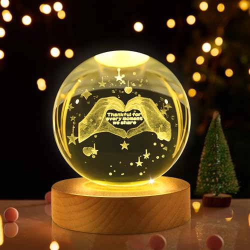 3D Crystal Ball Night Light with Customizable Message, 16 Colors & 4 Modes, Remote Control, Glossy Beechwood Base, AC Adapter, Ideal Gift for Music Fans, Lovers, Birthdays, Anniversaries & More