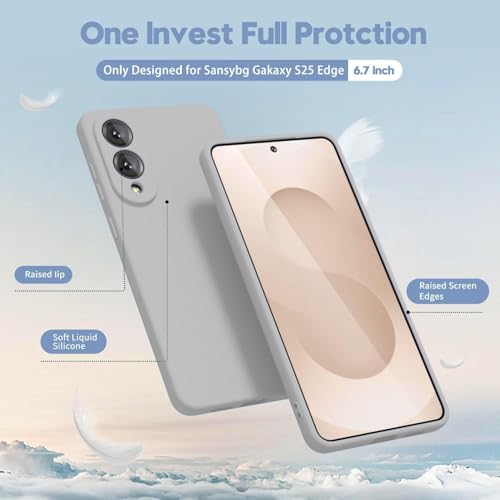Image of DIZORO Microfiber Candy Case Compatible for Samsung S25 Edge 5g Smooth Touch Cushion Liquid Soft Silicone Gel Rubber Phone Cases Non-Slip Full Body Protective Shockproof Back Cover - Titanium