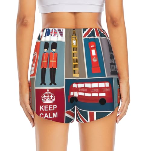 Short de yoga imprimé Angleterre double couche avec cuissard intégré
